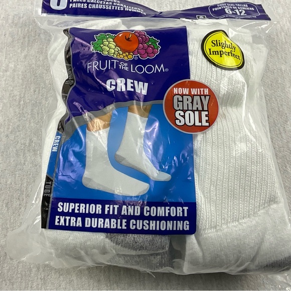 FRUIT OF THE LOOM COTTON BLEND MEN’S CREW SOCKS SLIGHTLY IMPERFECT 6 PAIRS WHITE - Picture 2 of 8